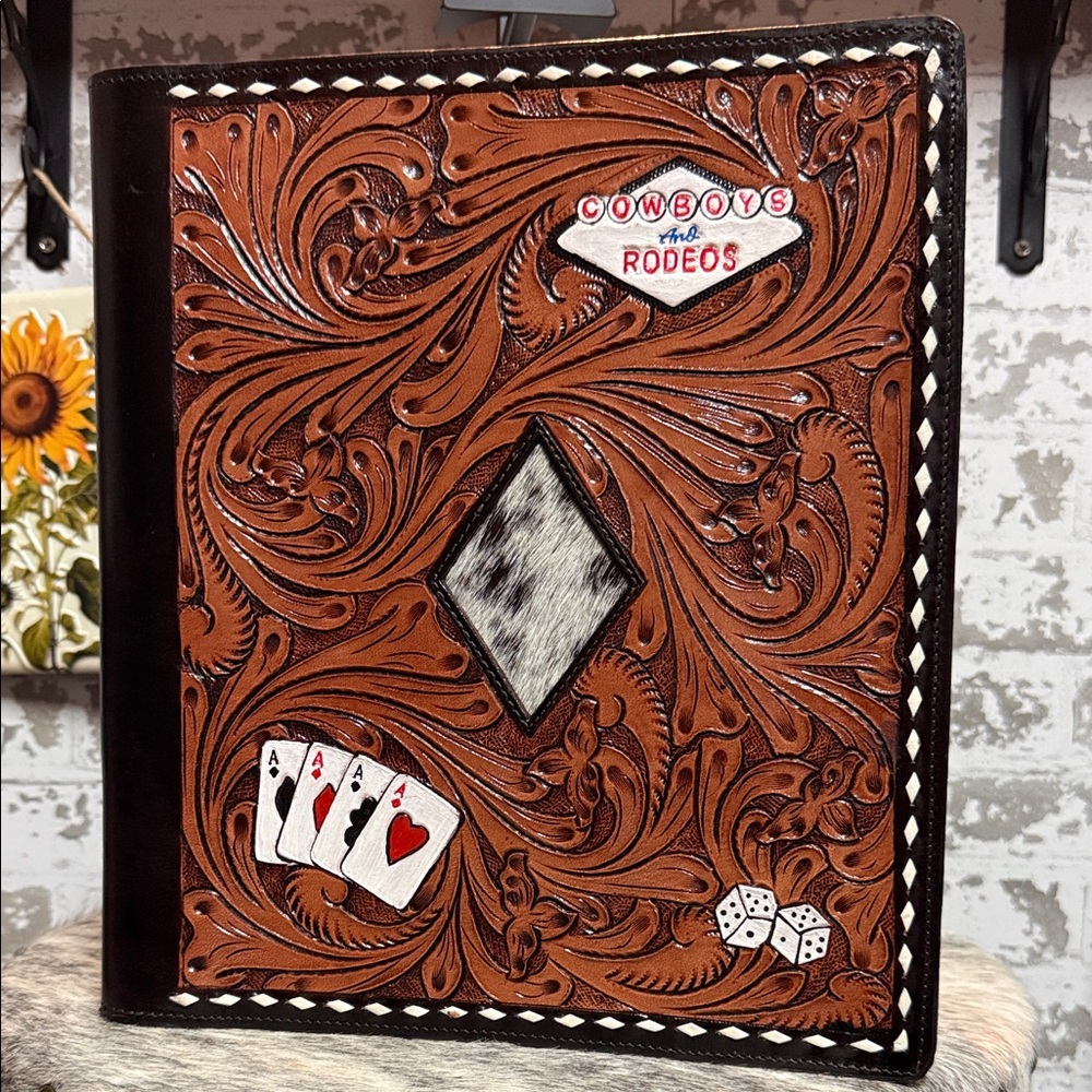 Cowboys and Rodeos Brown Tooled Leather Folder/Portfolio